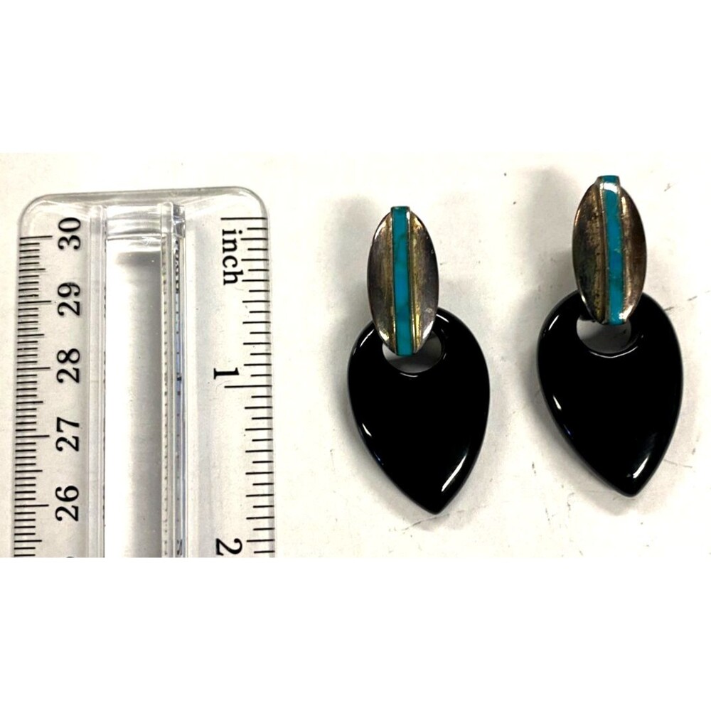 Jay King Desert Rose Trading Turquoise Onyx Silver Earrings